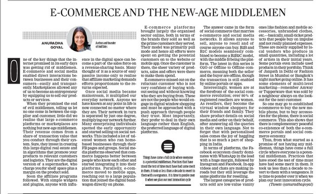 Ecommerce new age middlemen article New Indian Express on Oct 21, 2020