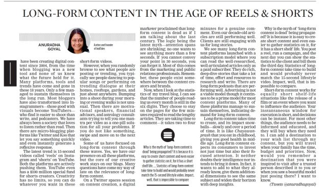 Long-from content published in New Indian Express
